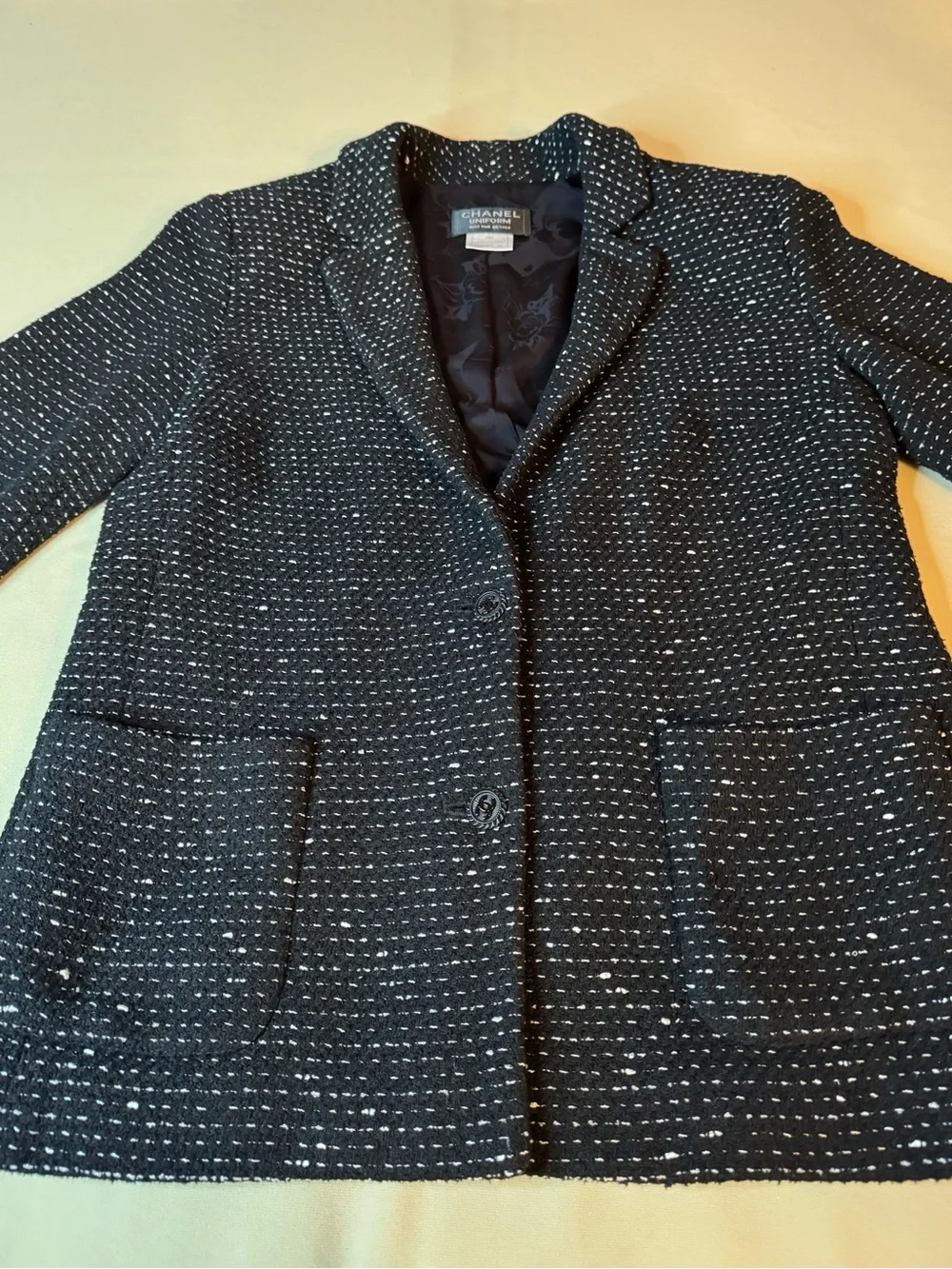 CHANEL Uniform Tweed CC Button Jacket Size 42